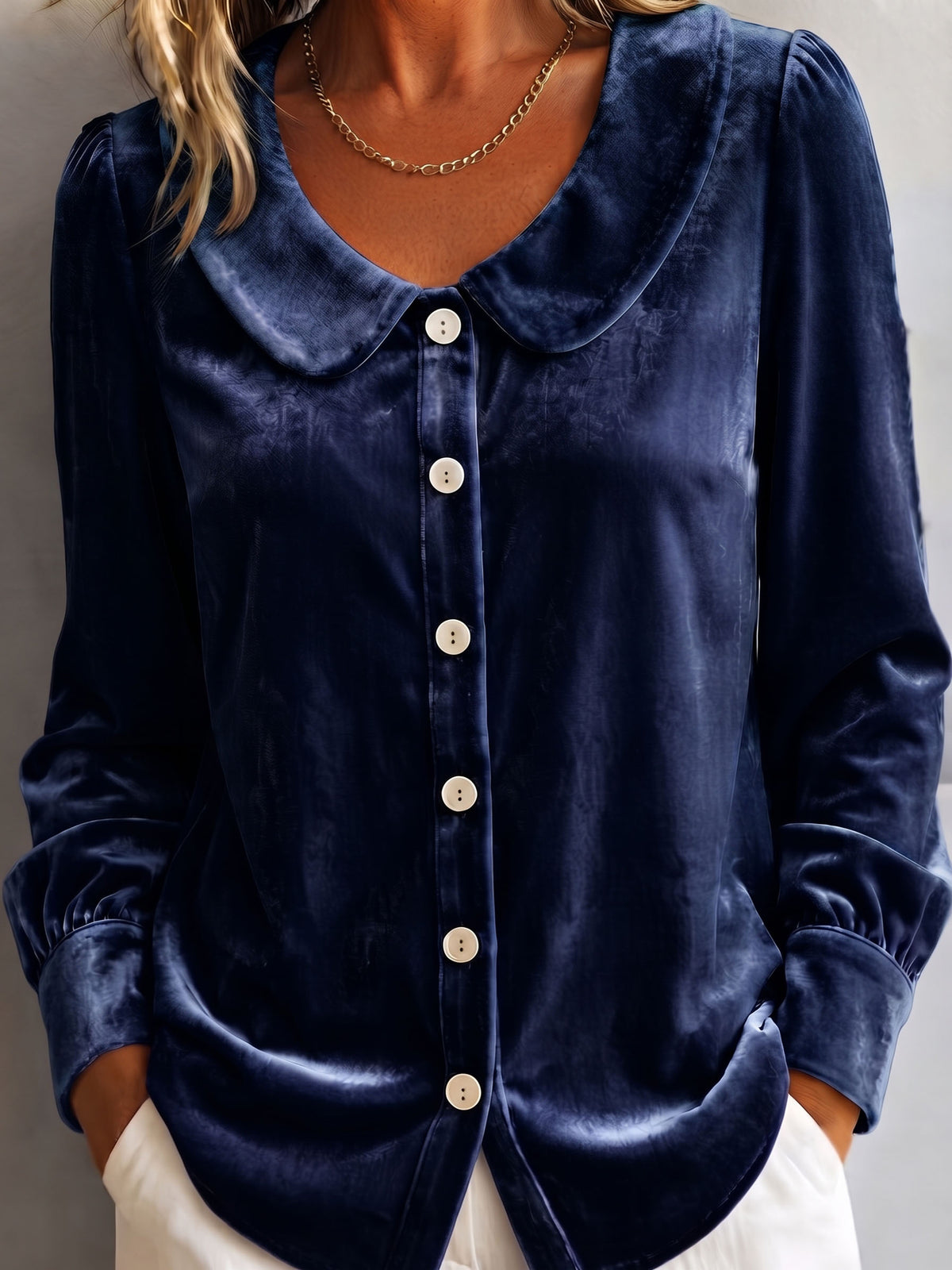 Elegant Retro Peter Pan Collar Velvet Blouse