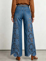 Women's High-waisted Loose-fit Embroidered & Paneled Wide-leg Jeans