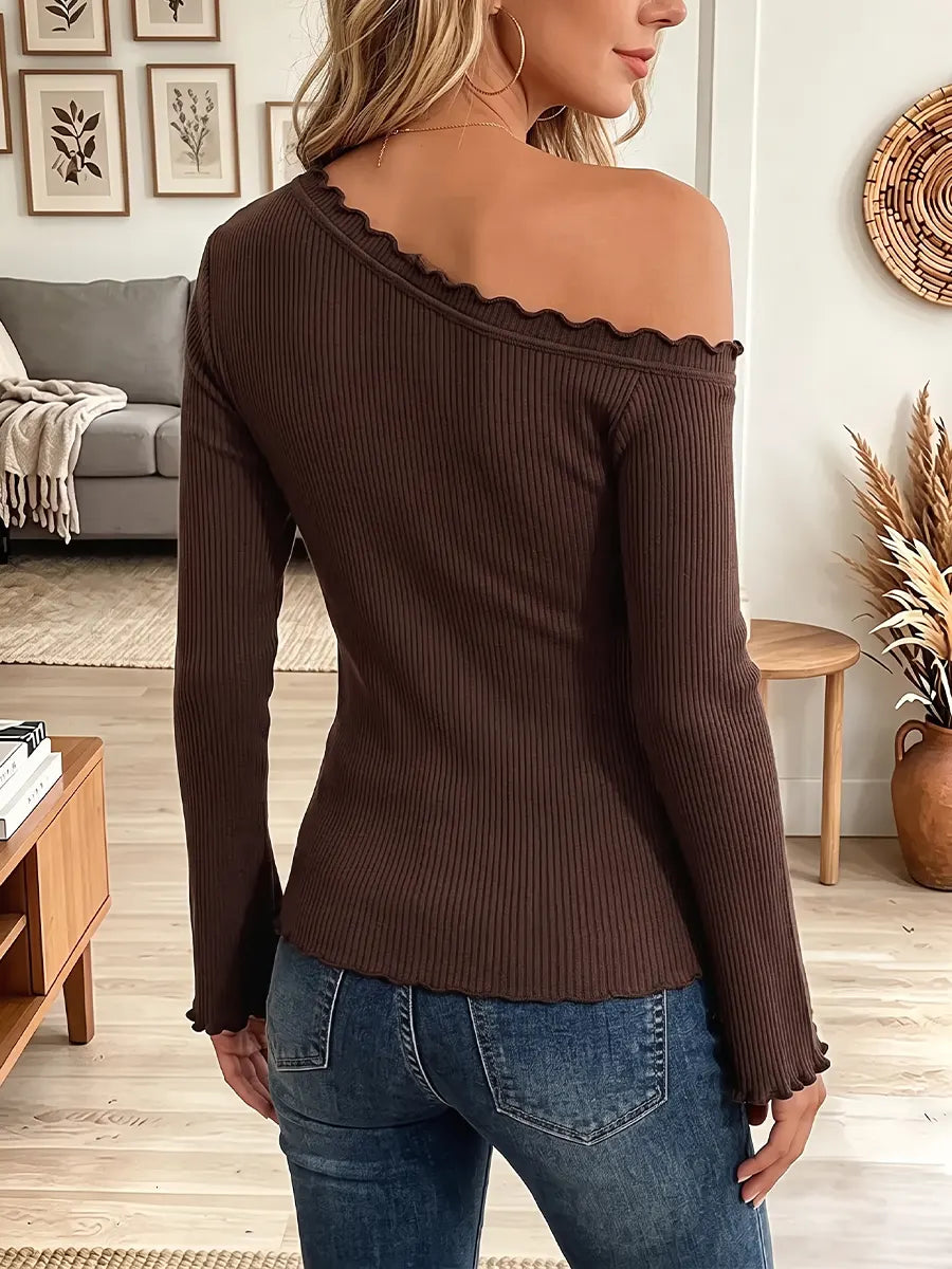 Vintage Elegant Off-the-shoulder Knit Fabric Shirt