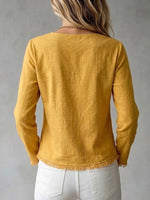 Raw-edge Cotton-linen Blend Long-sleeve Wrap Top With Twisted V-neck