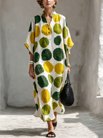 Artistic Polka-dot Cotton-linen Casual Vacation Maxi Dress