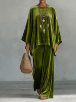 Loose And Comfortable Velvet Two-piece Set (top And Pants)