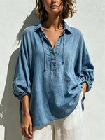 Women's Collared 3/4 Sleeve Casual Loose Denim Pullover Top