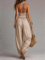 Sexy Boho Halter Top & Wide-leg Pants Two-piece Set