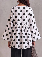 Women's Polka Dot Print V-neck Long-sleeved Casual Loose Cotton Linen Top