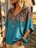 Casual Chic Leopard & Teal Hooded Sweatshirt