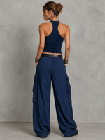 Casual & Cozy Cotton Vest and Cargo Pants Two-Piece Set