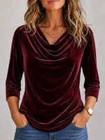 Wine Red Luxe Velvet Cowl Neck Top