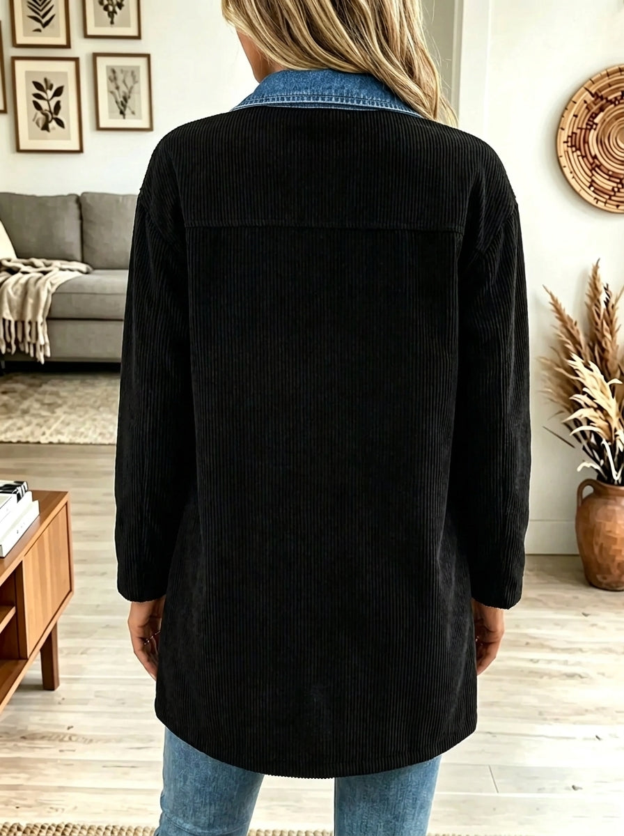 Women's Denim Trim Longline Corduroy Shacket