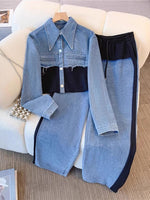 Casual Black Patchwork Cotton Denim Jacket And Jeans Set