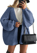 Long Lantern Sleeve Knit Open Front Lightweight Sweater