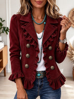 Brown Ruffled Double Breasted Western Style Short Jacket