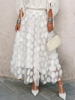 Lined Midi Skirt Featuring 3d Decorative Appliqués And Mesh Paneling