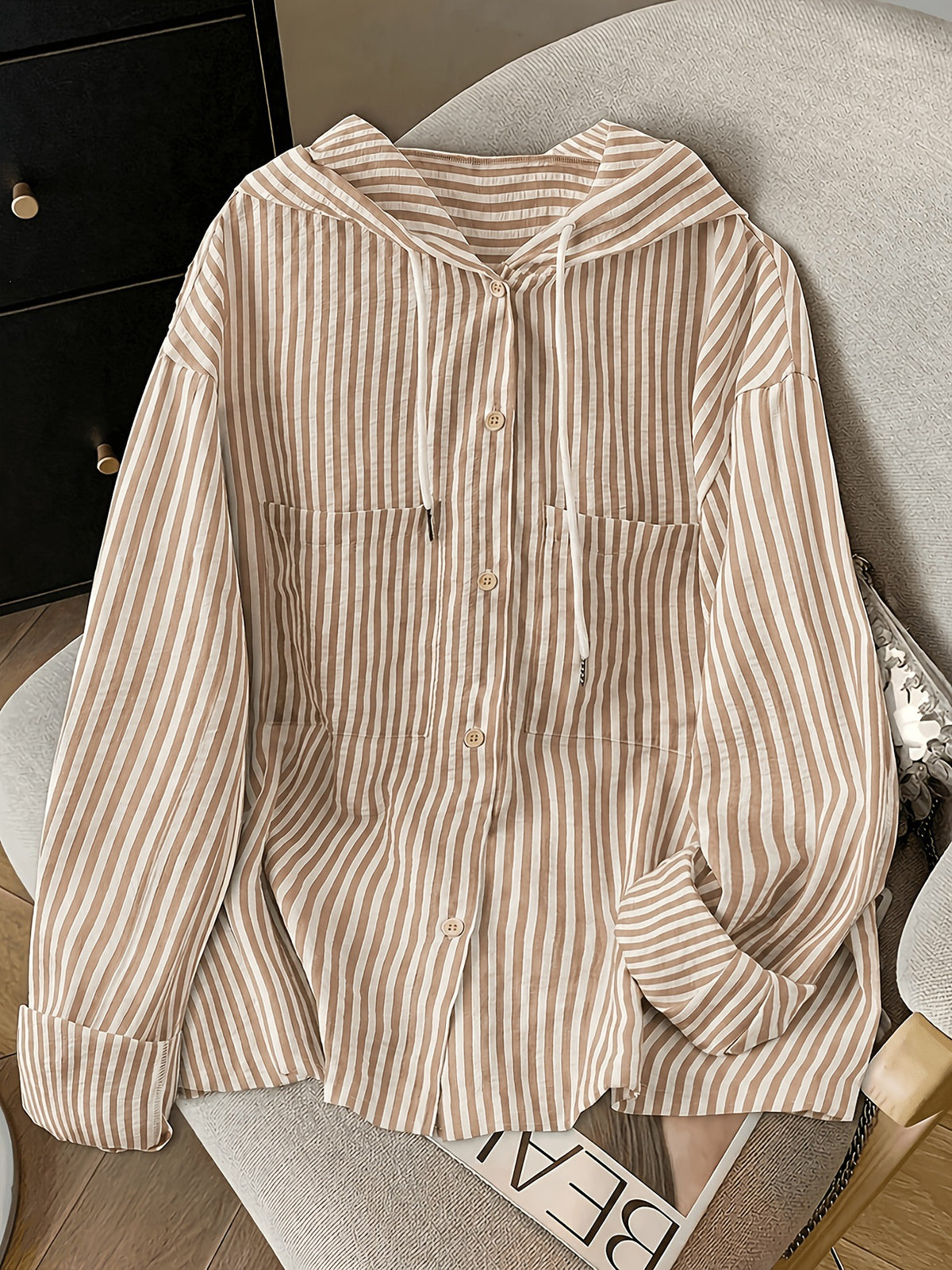 Casual Loose-fit Hooded Cotton Cardigan