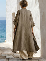 Casual Bohemian Linen And Cotton Long Cardigan And Sleeveless Top And Pants Three-piece Set
