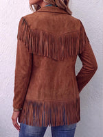Women's Solid Color Lapel Long-sleeved Casual Loose Tassel Jacket