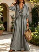 Women's Striped Art Print Casual Stylish Ruffled Vacation Maxi Dress