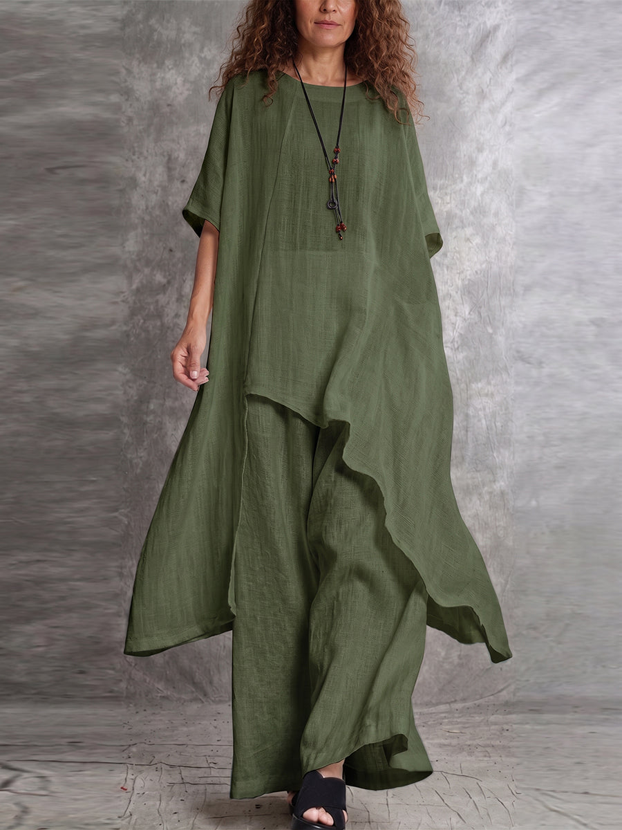 Casual Long Top And Pants Two-piece Set
