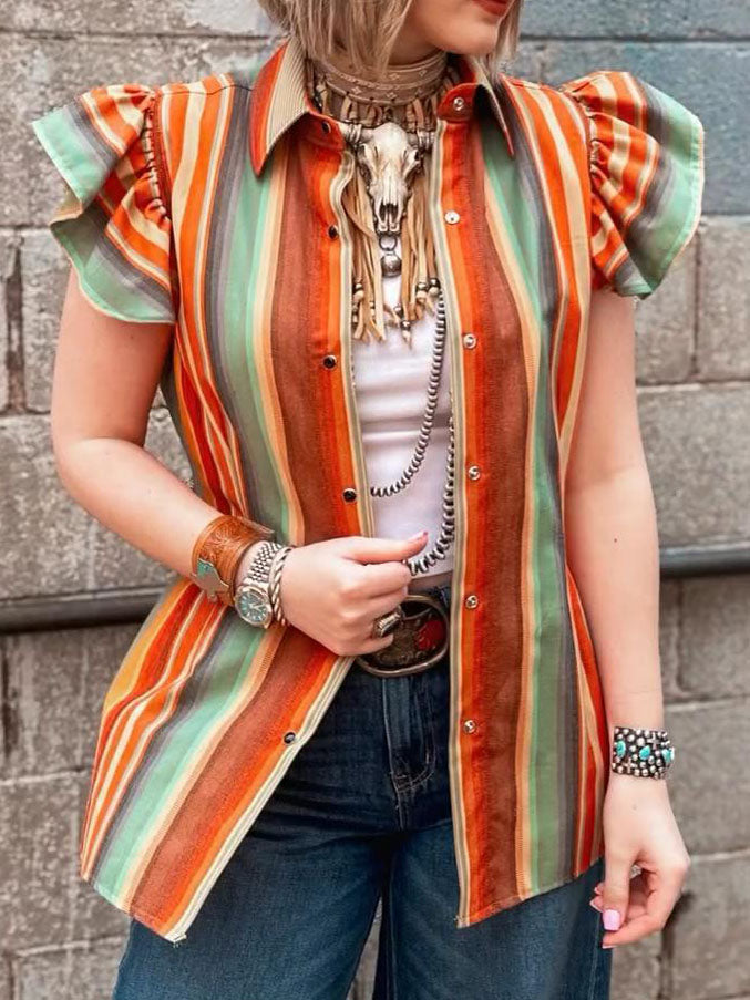 Boho-chic Striped Button-up Blouse