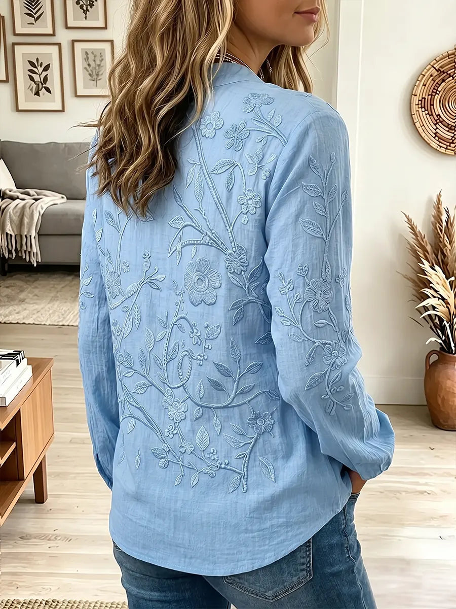 Vintage Elegant Floral Pattern Cotton Blend Shirt