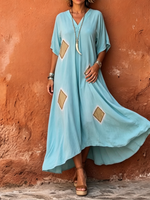 Bohemian Diamond Print V-neck Chiffon Dress
