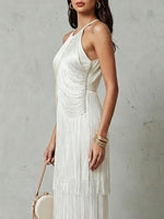 Halter Multi-layer Fringe Fitted Sleeveless Maxi Evening Dress