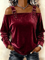 Luxurious Velvet Buckle-Strap Blouse