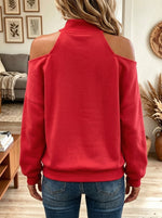 Women's Cold Shoulder Mock Neck Sweatshirt with Oversized Bow Casual Long Sleeve Pullover
