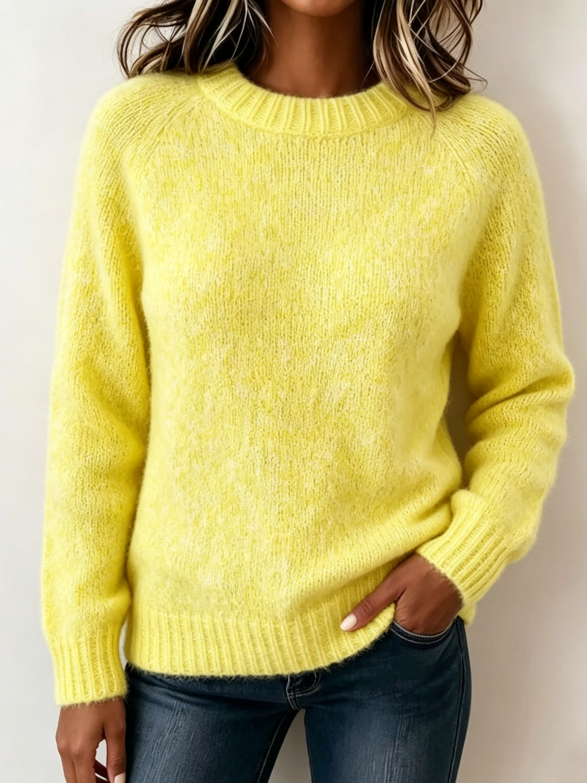 Minimalist Cozy Crew Neck Solid Color Pullover Sweater