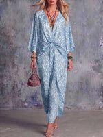 Women's V-neck Long-sleeved Casual Loose Printed Dress