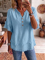 Casual Raw-edge Linen And Cotton Shirt