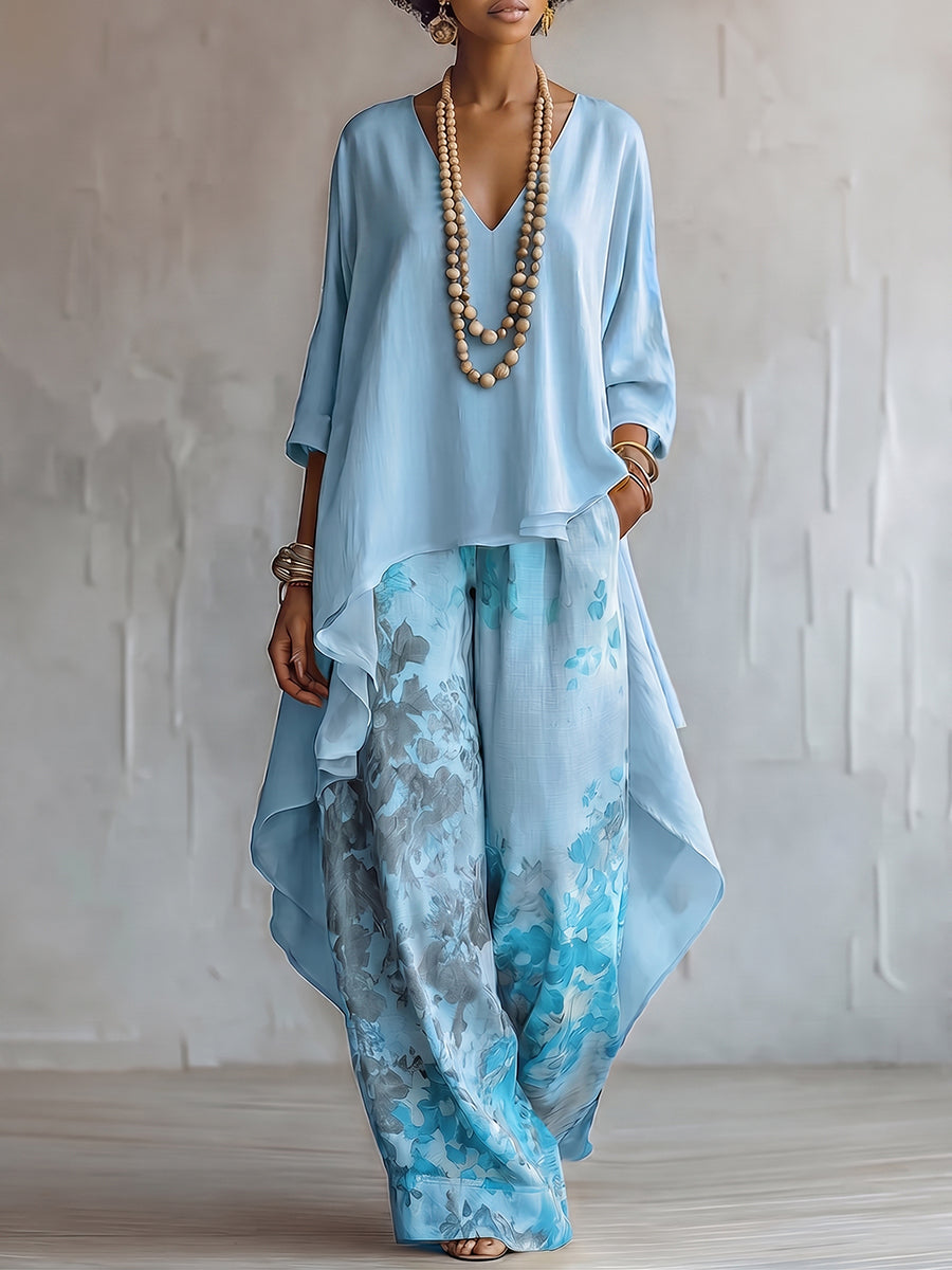 Elegant Artistic Floral Print Two-piece Set