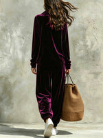 Comfortable And Casual Velvet Cowl-neck Top And Trousers Two-piece Set