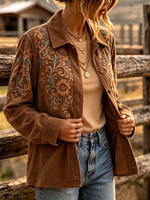 Retro Vibrant Floral Corduroy Shirt Jacket