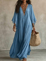 Cozy And Romantic Patchwork Lace And Chiffon Maxi Dress