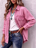 Casual Distressed Raw Edge Denim Jacket