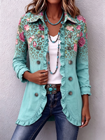 Boho Retro Floral Leopard Ruffle Jacket