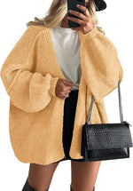 Long Lantern Sleeve Knit Open Front Lightweight Sweater