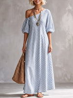 Elegant And Classic Striped Off-shoulder Maxi Dress