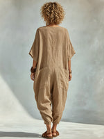 Oversized Linen-look Cotton V-neck Harem Jumpsuit