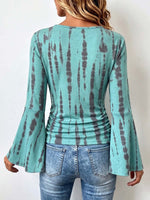 Women's Abstract Print V-neck Long Sleeve Casual Loose Stretch Top
