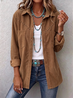 Casual Vintage-style Shirt Jacket With Rivet-detailed Pockets