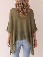 Women's Solid Color Round Neck 3/4 Sleeve Casual Loose Knitted Hollow-out Mesh Top