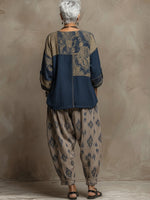 Bohemian Paisley Print Linen And Cotton Two-piece Top And Pants Set
