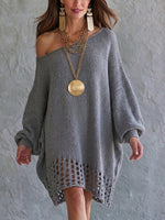 Loose And Cozy Cotton Open-knit Dress