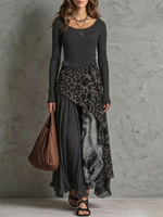 Chic, Fitted, Leopard-print Casual Dress With A Flared Skirt