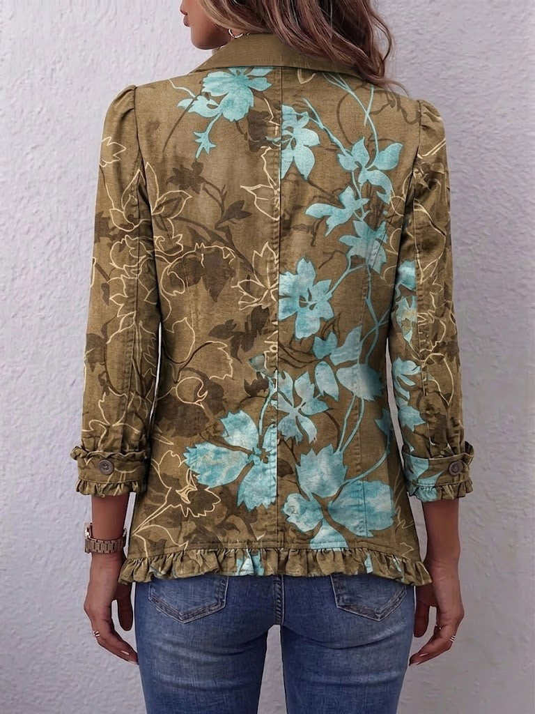 Boho-style Gradient Vintage Floral Ruffle Jacket