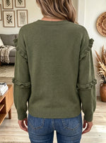 Women's Ruffle V-Neck Drop-Shoulder Knit Sweater