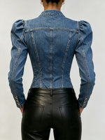 Chic Tencel Denim 3D Rose Appliqué Blouse