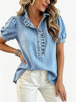 Casual Ruffled Denim Shirt